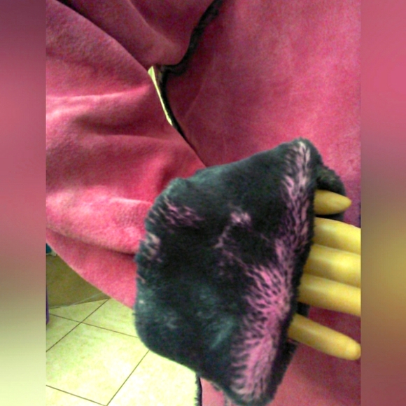 VINTAGE Newport News Pink Leather Suede Jacket W/ Faux Fur (CRAZY GORGEOUS) XL - Picture 7 of 16